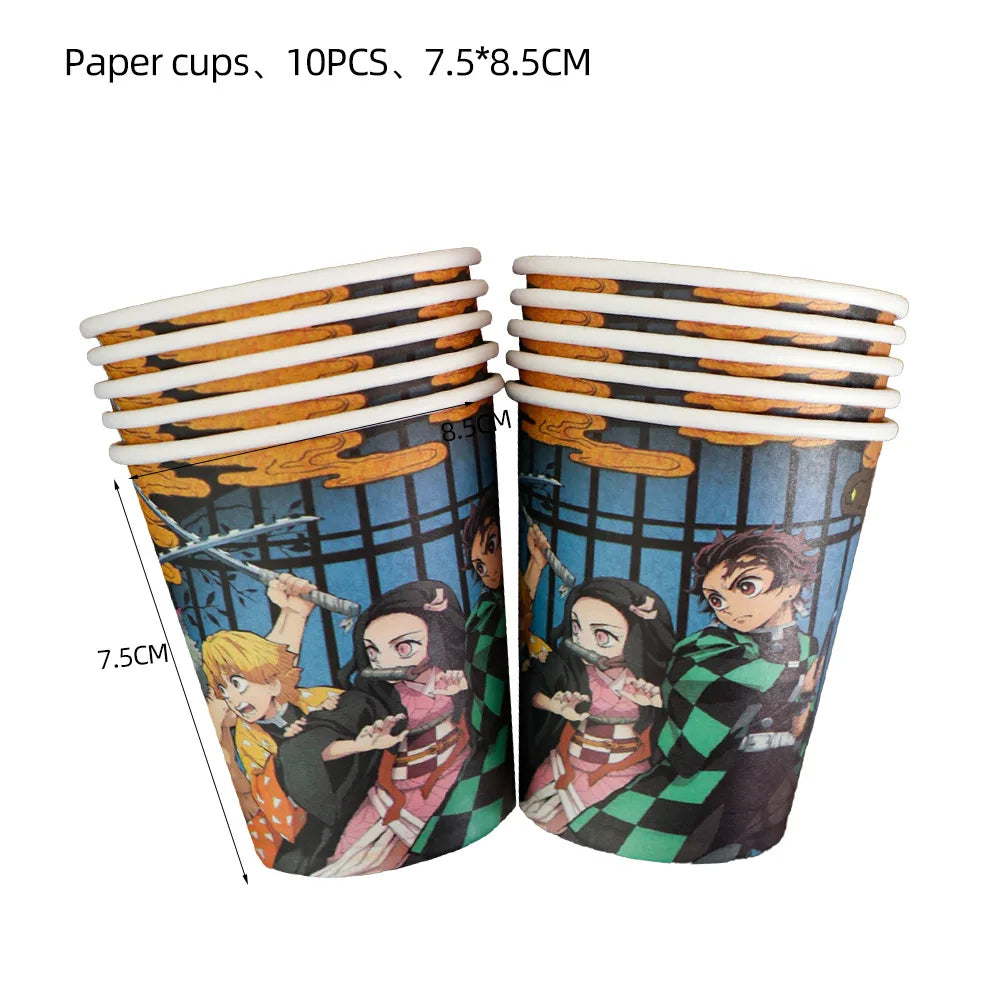 Demon Slayer Birthday Party Background Cloth Banner Balloons Paper Plates Napkins Tablecloth For Holiday Party Decor Supplies