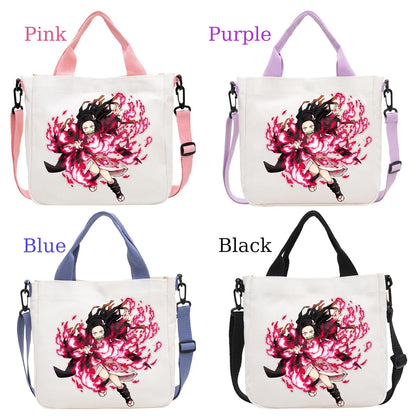 Demon Slayer Kamado Nezuko Tanjirou Anime Cartoon Crossbody Bag Commuting Shoulder Bag Canvas Tote Bags Handbag Birthday Gift