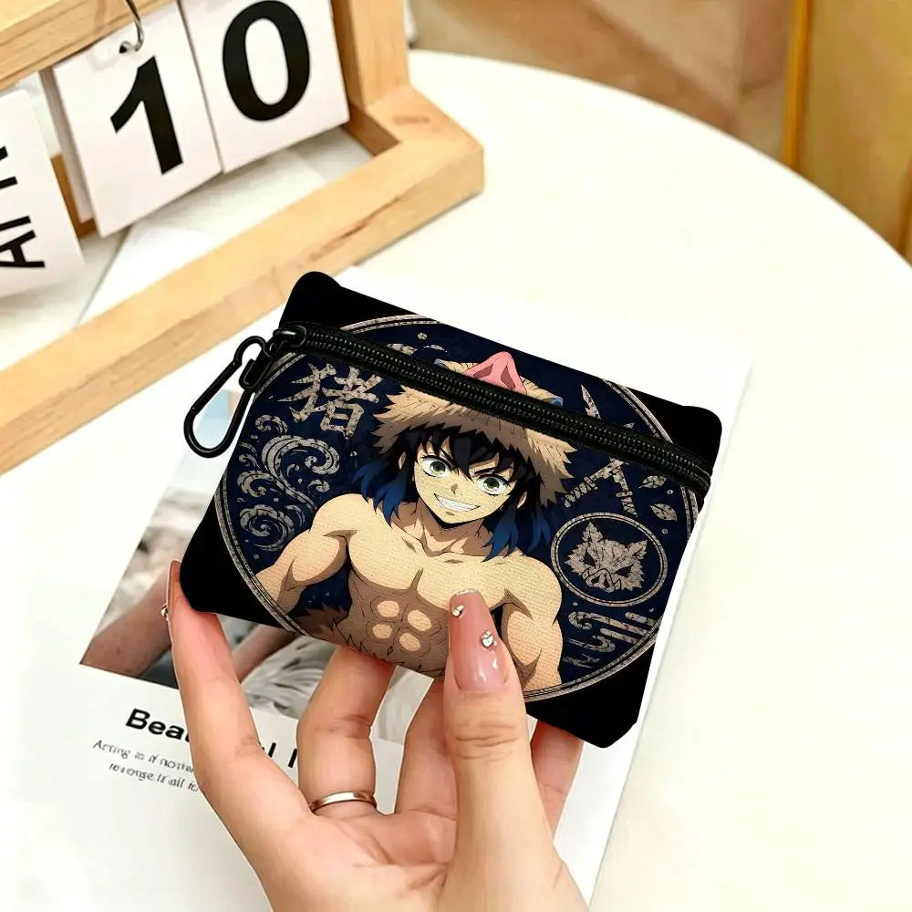 Anime Demon Slayer Multifunctional Oxford Cloth Small Pouch With Hook Mini Coin Wallet Earbud Storage Bag