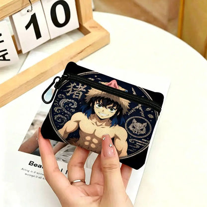 Anime Demon Slayer Multifunctional Oxford Cloth Small Pouch With Hook Mini Coin Wallet Earbud Storage Bag