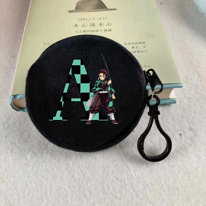 Demon Slayer Coin Purse Anime Figure Tanjiro Letters A-Z Wallet Key Earphones Storage Pouch Round Mini Zero Wallet Merchandise
