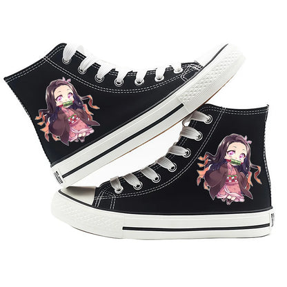 Anime Demon Slayer Canvas Shoes Casual Shoes High Top Sneaker Boys Girls Studebts Kawaii Hand-Painted Anime Shoes Birthday Gift