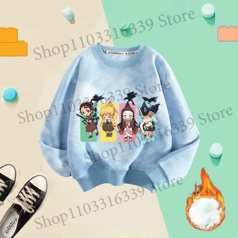 Demon Slayer Children Tie-dyed Sweatshirts Giyu Tomioka Nezuko Boy Girl Hoodie Anime Cute Pullover Fashion Tops Autumn Clothing