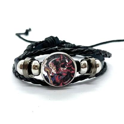 Kokushibo Anime Figure Leather Bracelets Cosplay Eyes Cartoon Horror Multilayer Braided Bracelets Bangles Handmade Jewelry Gifts