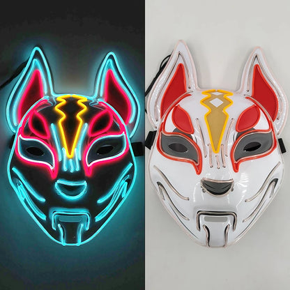 Glowing  Demon Slayer Mask Cosplay Japanese Cartoon Neon Light Samurai Mascara Luminous Led Fox Mask For Halloween Christmas