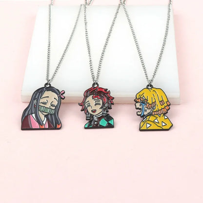 Anime Demon Slayer Cosplay Accessory Kimetsu No Yaiba Pendant Necklace Tanjiro Kamado Spray Paint Oil Drop Alloy Charm Jewelry