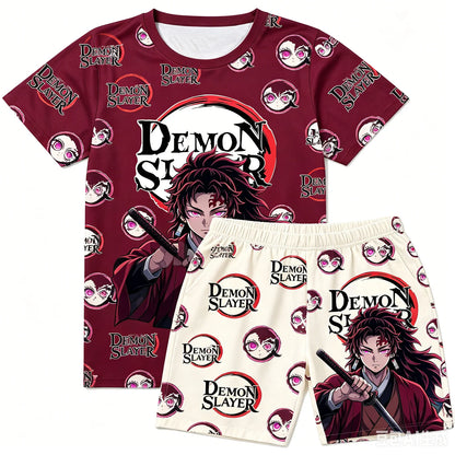 Demon Slayer Doma Red Splatter Print T-Shirt Shorts Set For Men Women Kids Soft Anime Summer Breathable Casual Loungewear Pajama
