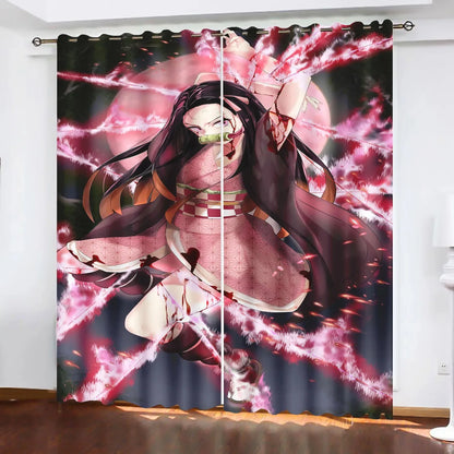 Cartoon D-Demon Slayer curtains for living room and bedroom decoration, high blackout curtains 2pcs, gift for boys and girls.