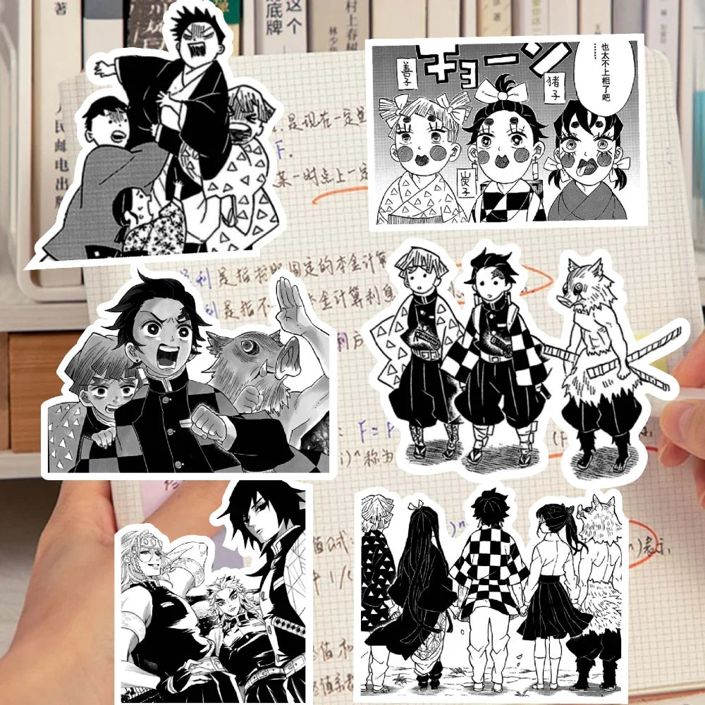 10/65pcs Anime Demon Slayer Black and White Stickers DIY Bike Travel Luggage Laptop Graffiti Cool Cartoon Kamado Nezuko Sticker