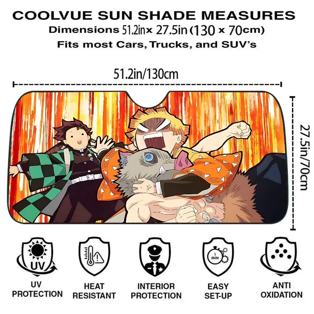 I-Inosukes Zenitsus T-Tanjiros Car SunShade Windshield Cover UV Protection Auto Visor Accessories For Cars