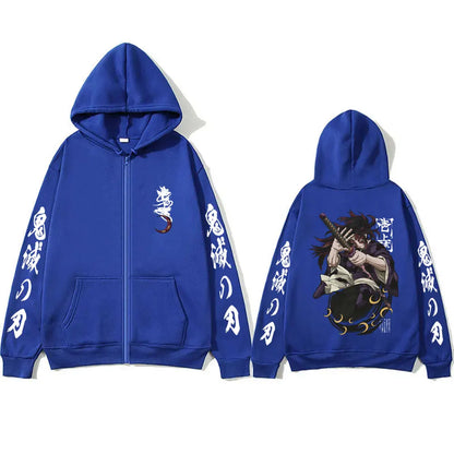 Anime Demon Slayer Kokushibo Zipper Hoodie Men Women Clothing Cartoon Fashion Zip Up Jacket Men's Oversized Zip Up Sweatshir