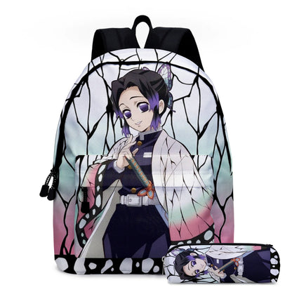 Anime Demon Slayer Series Tanjirou Nezuko Zenitsu Kochou Shinobu Backpack School Bag School Bag Student Pen Case Set Cute Gift