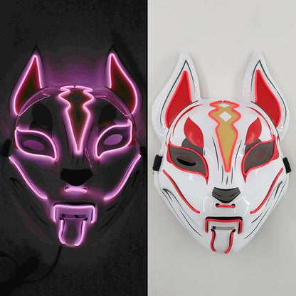Glowing  Demon Slayer Mask Cosplay Japanese Cartoon Neon Light Samurai Mascara Luminous Led Fox Mask For Halloween Christmas