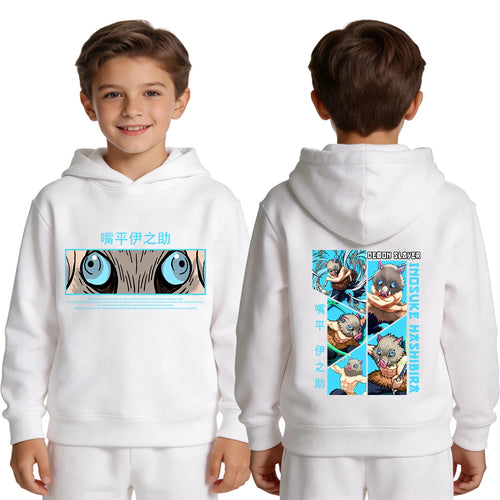 Demon Slayer Kimetsu no Yaiba Kids Hoodie Inosuke Hashibira Anime Print Boys Casual Sports Pullover Sweatshirt