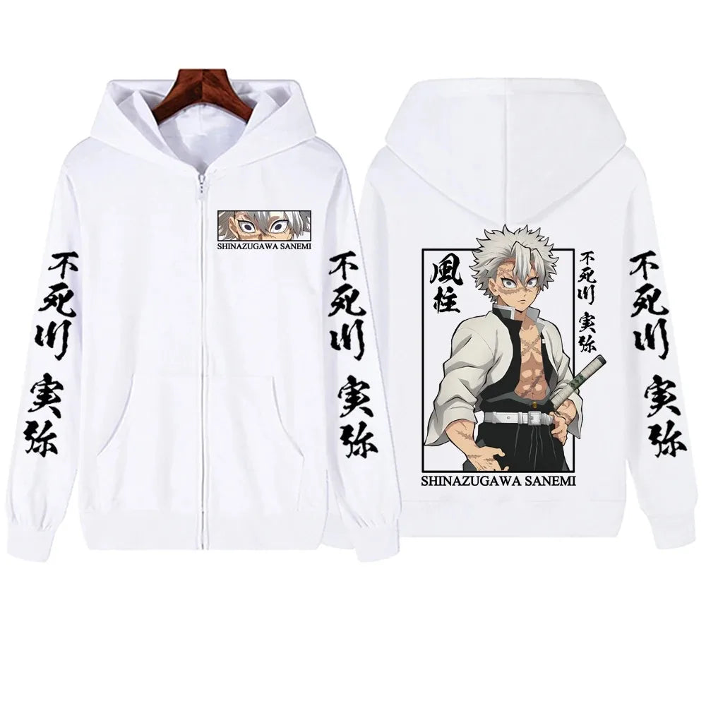 New Hot Anime Demon Slayer Shinazugawa Sanemi Zipper Hoodie Harajuku Pullover Tops Streetwear Sweatshirt