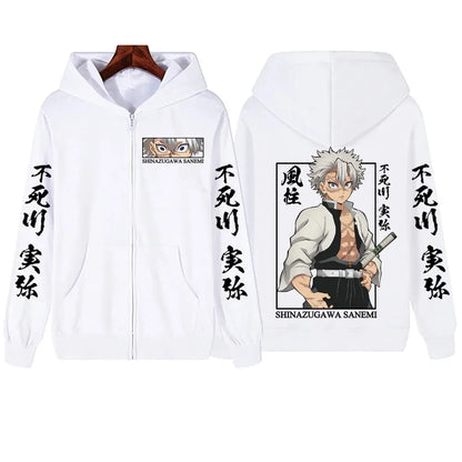 New Hot Anime Demon Slayer Shinazugawa Sanemi Zipper Hoodie Harajuku Pullover Tops Streetwear Sweatshirt
