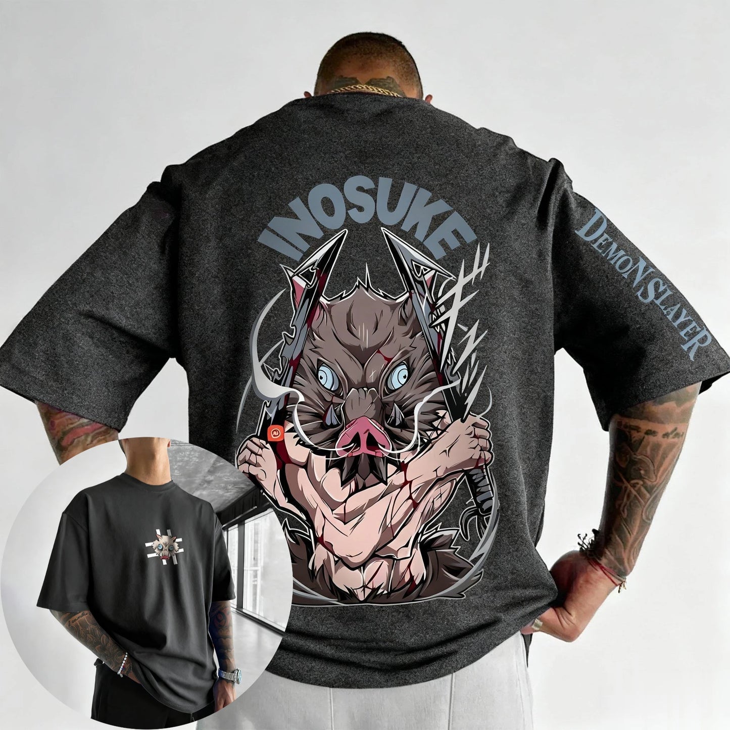 Demon Slayer Anime Hashibira Inosuke Printed T-shirt 2026 Men's and Women's Summer New Harajuku Loose Casual Parent Child Top