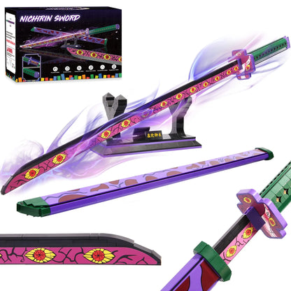 Demon Slayer Kokushibo Nichirin Sword Building Set, Anime Katana with Stand, Cosplay Collectible Model for Fans Teens Adults 14+