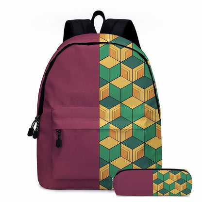 Anime Demon Slayer Series Tanjirou Nezuko Zenitsu Kochou Shinobu Backpack School Bag School Bag Student Pen Case Set Cute Gift