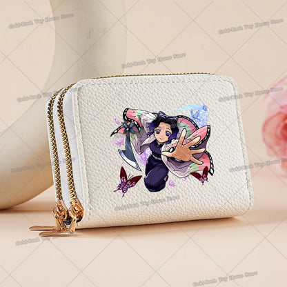 Demon Slayer Kamado Nezuko Women Short PU Wallet Tsuyuri Kanawo Kochou Shinobu ID Card Horders Multi-card Billfold Coin Purses