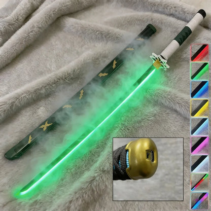 40inch Demon Slayer Kokushibo Katana LED Mist Original Lightsabre Real Katana Wood Vapor Cosplay Prop Schwert Vapour Toy Gift