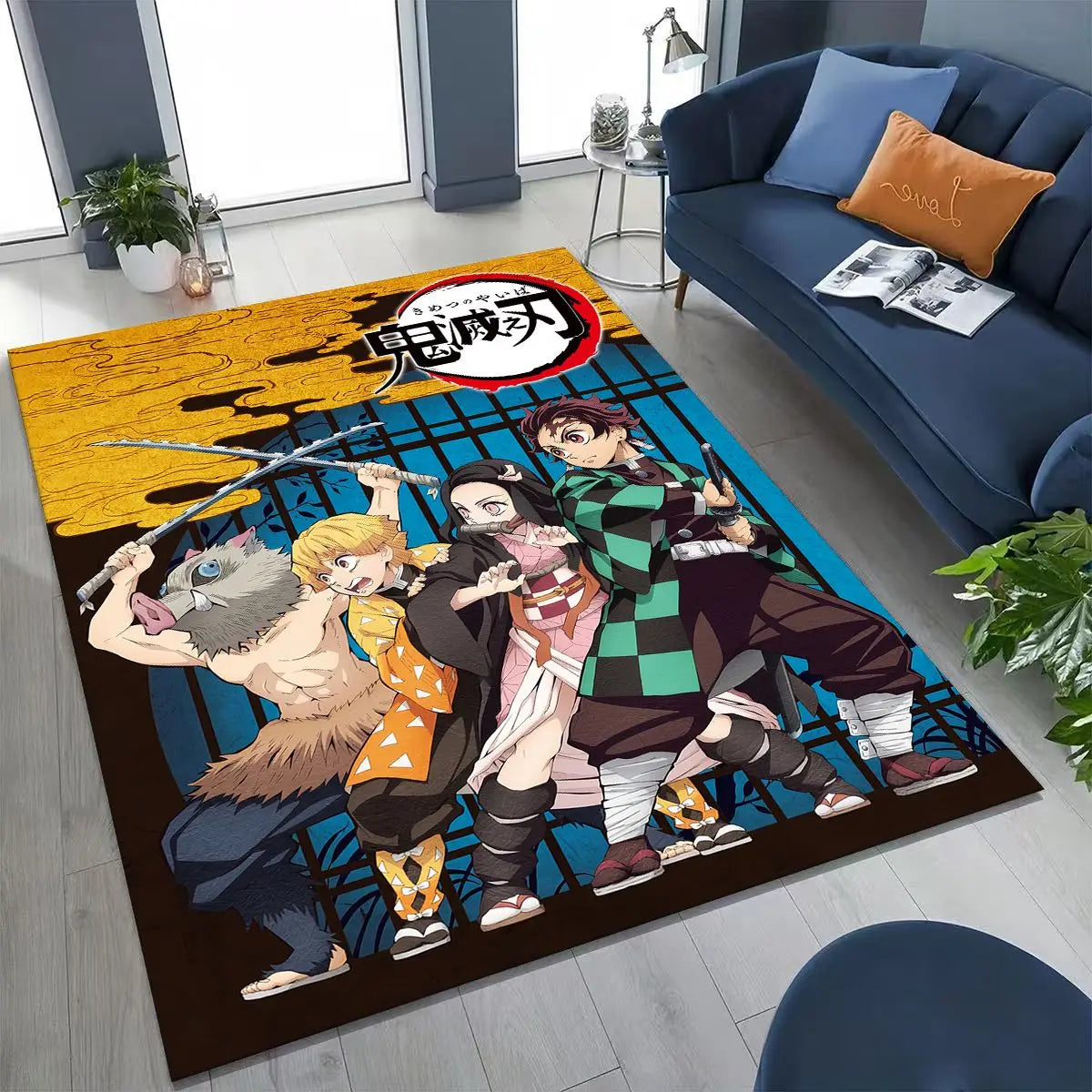 Anime Demon S-Slayer Kamado Nezuko Tanjirou Cartoon Rug for Bedroom Living Room Sofa Home Doormat Decor,Kids Non-slip Floor Mat