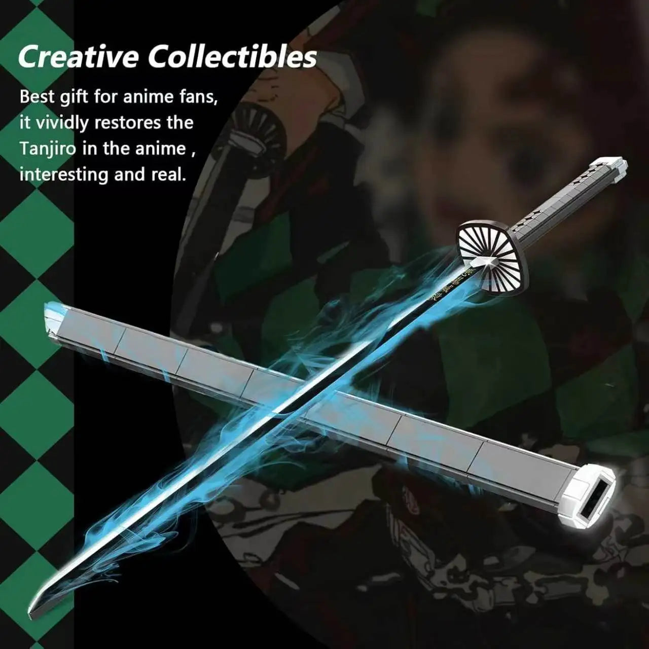 Anime Cosplay Swords Building Set, 759 Piece,One Gray Ichimonji Yamato Sword 39IN TanjiroSword Katana with Scabbard and Bracket