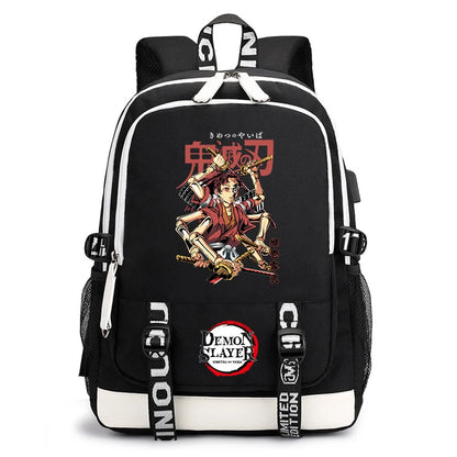 Demon Slayer Anime Print Student Backpack USB Charging Port Lightweight School Bag for Boys Girls