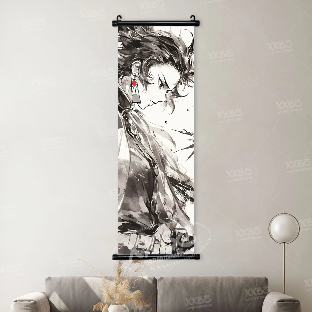Demon Slayer Poster Home Decor Hashibira Inosuke Canvas Scrolls Picture Agatsuma Zenitsu Wall Art Kamado Nezuko Hanging Painting