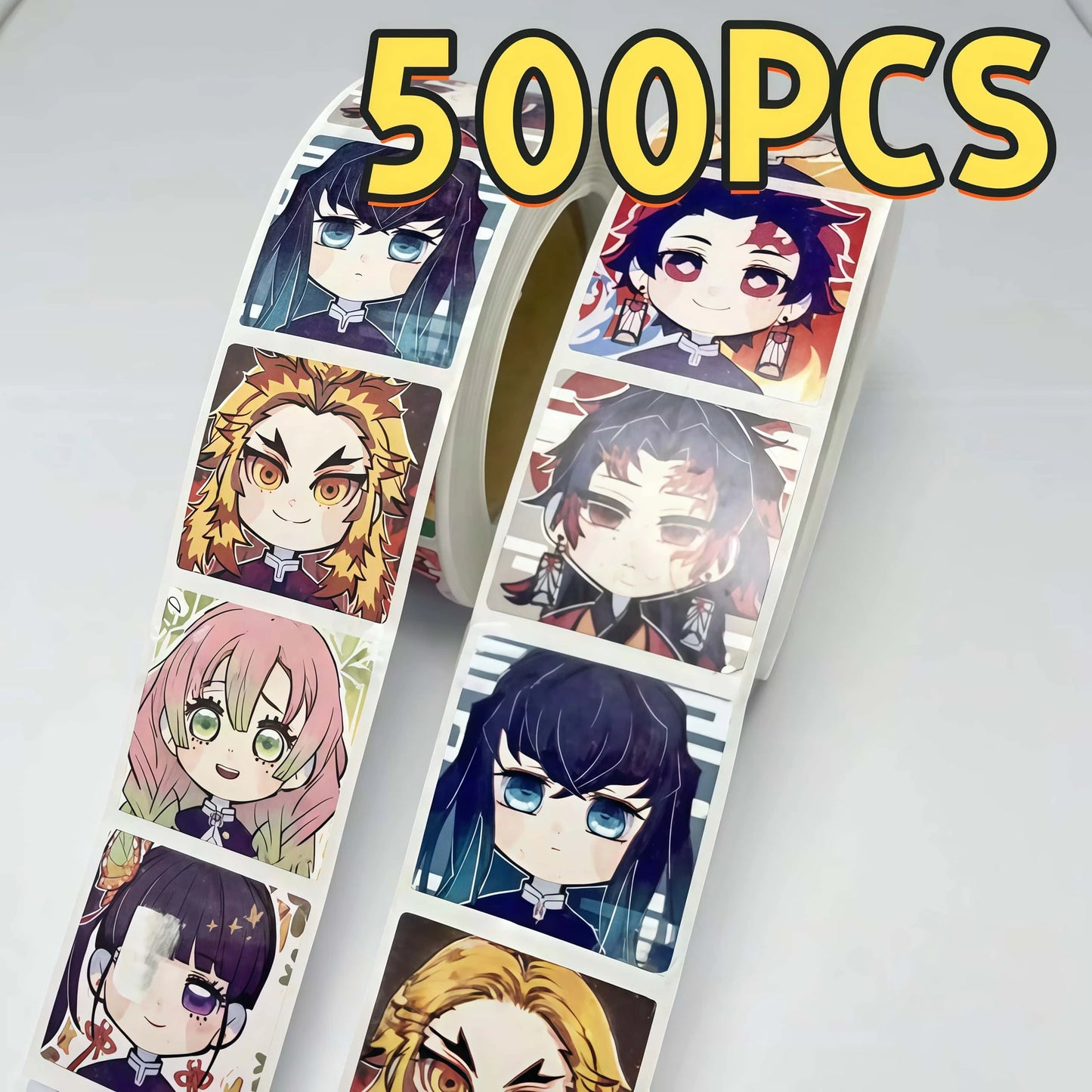 500Pcs Demon Slayer Chibi Character Sticker Roll, Cute Anime Headshot Print Decals for DIY, Laptop & Gift Decor
