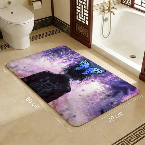 Tapis de bain papillon bleu