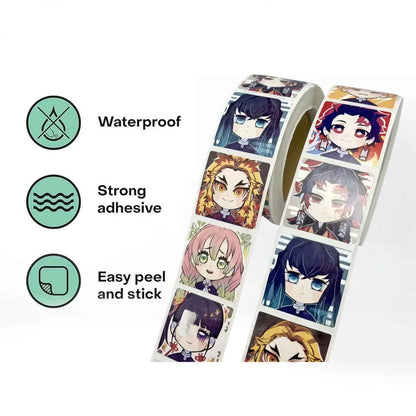 500Pcs Demon Slayer Chibi Character Sticker Roll, Cute Anime Headshot Print Decals for DIY, Laptop & Gift Decor
