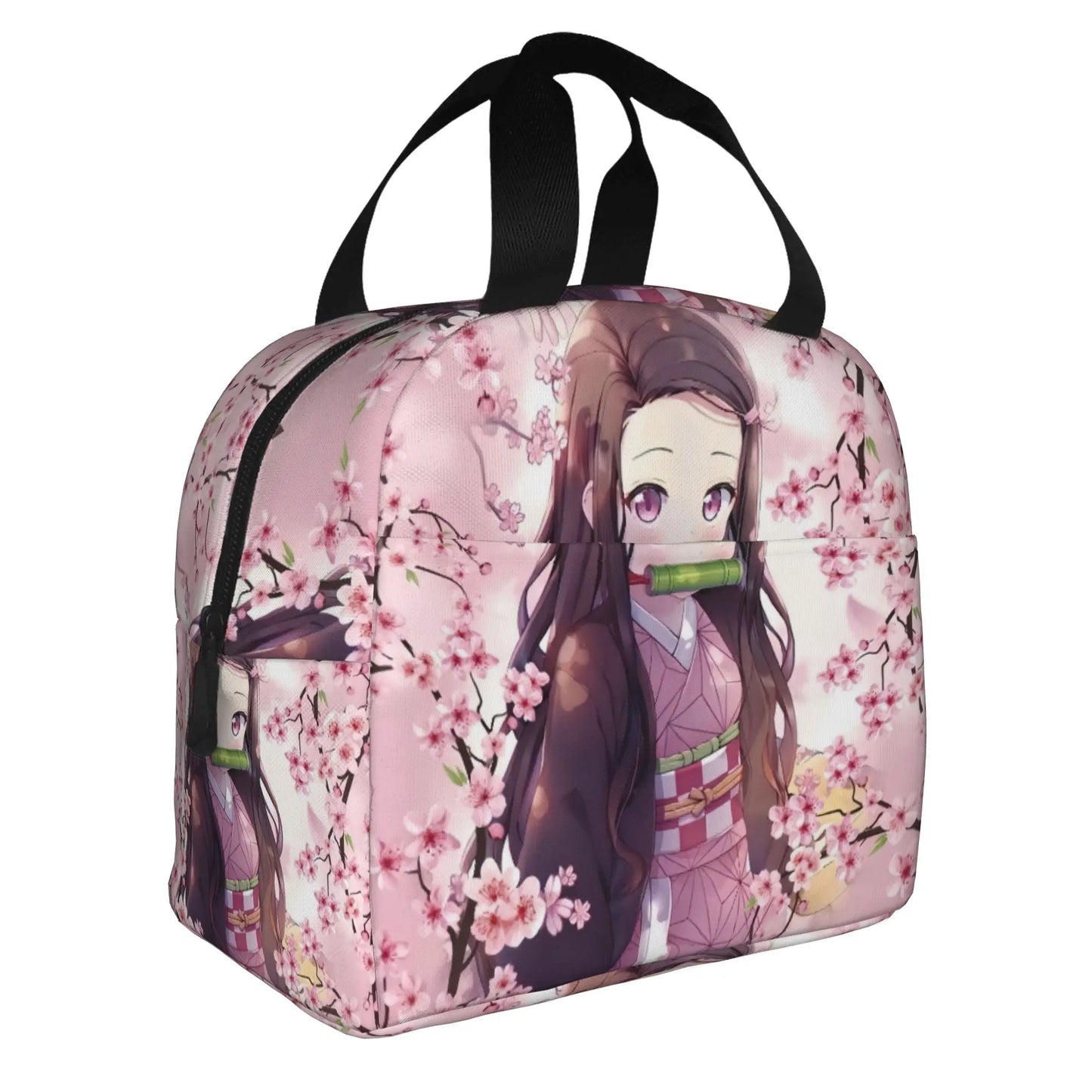 Cherry Nezuko Demon Slayer  Insulated Lunch Bags for Camping Travel Blossoms Sakura Portable Cooler Thermal Bento Box Women Men