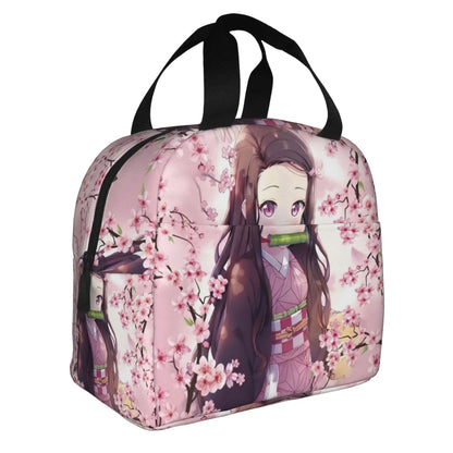 Cherry Nezuko Demon Slayer  Insulated Lunch Bags for Camping Travel Blossoms Sakura Portable Cooler Thermal Bento Box Women Men