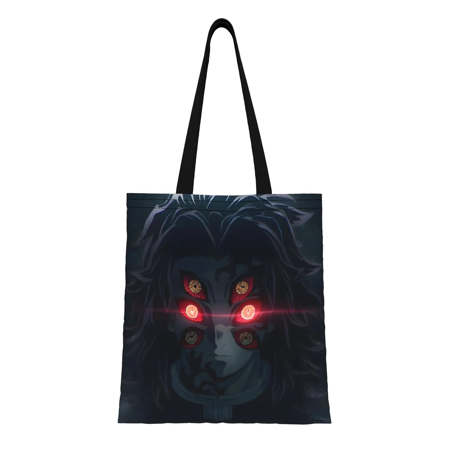 1PC Large Capacity Akaza's Eyes Demon Slayer Canvas Tote Bag Foldable Chic Pattern No Closed Design