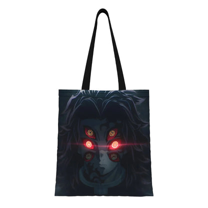 1PC Large Capacity Akaza's Eyes Demon Slayer Canvas Tote Bag Foldable Chic Pattern No Closed Design