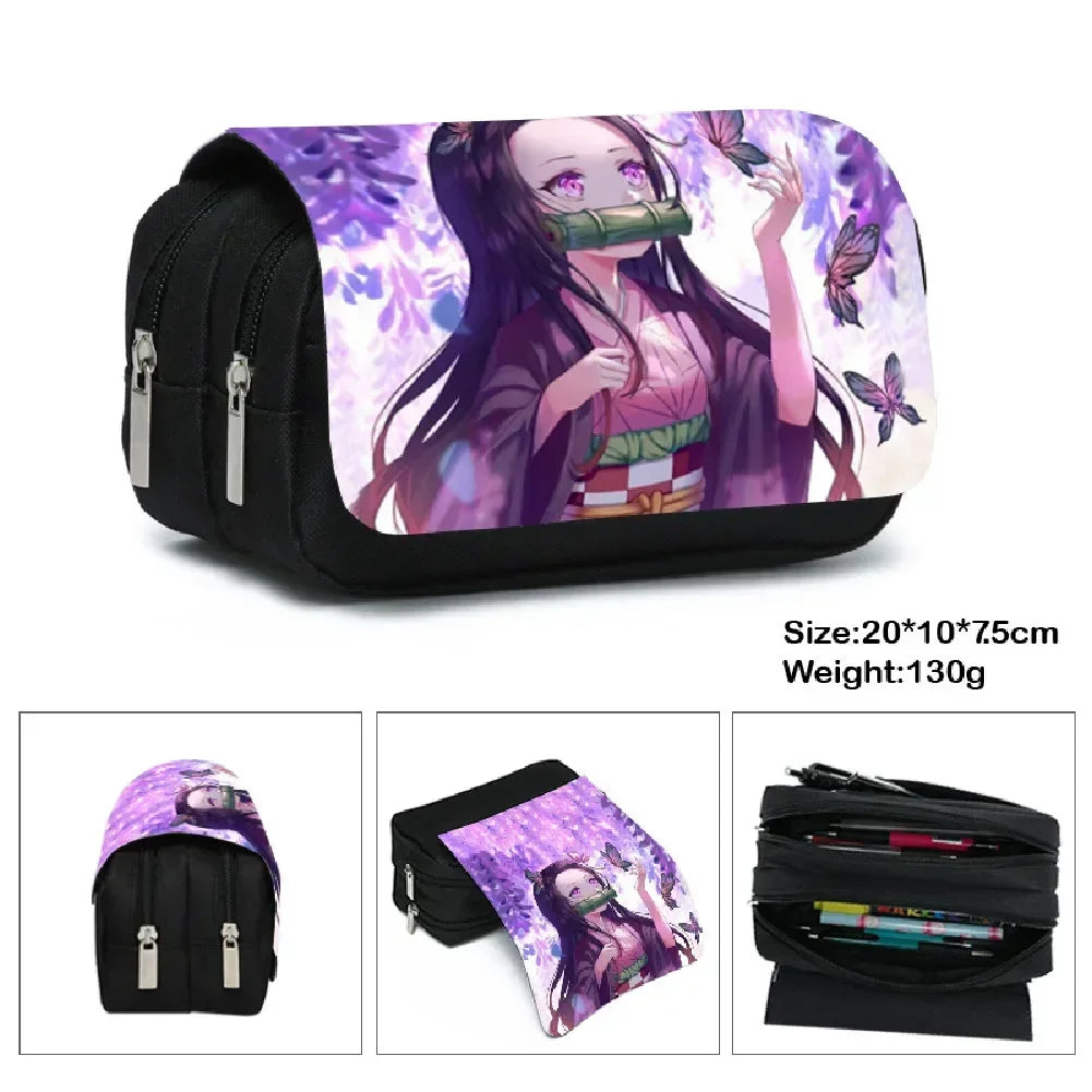1PCS Demon Slayer  Anime Pen Bag Student Storage Bag Tanjirou Nezuko Zenitsu Giyuu Cartoon Pen Box Cute Boys Girls Pencil Case