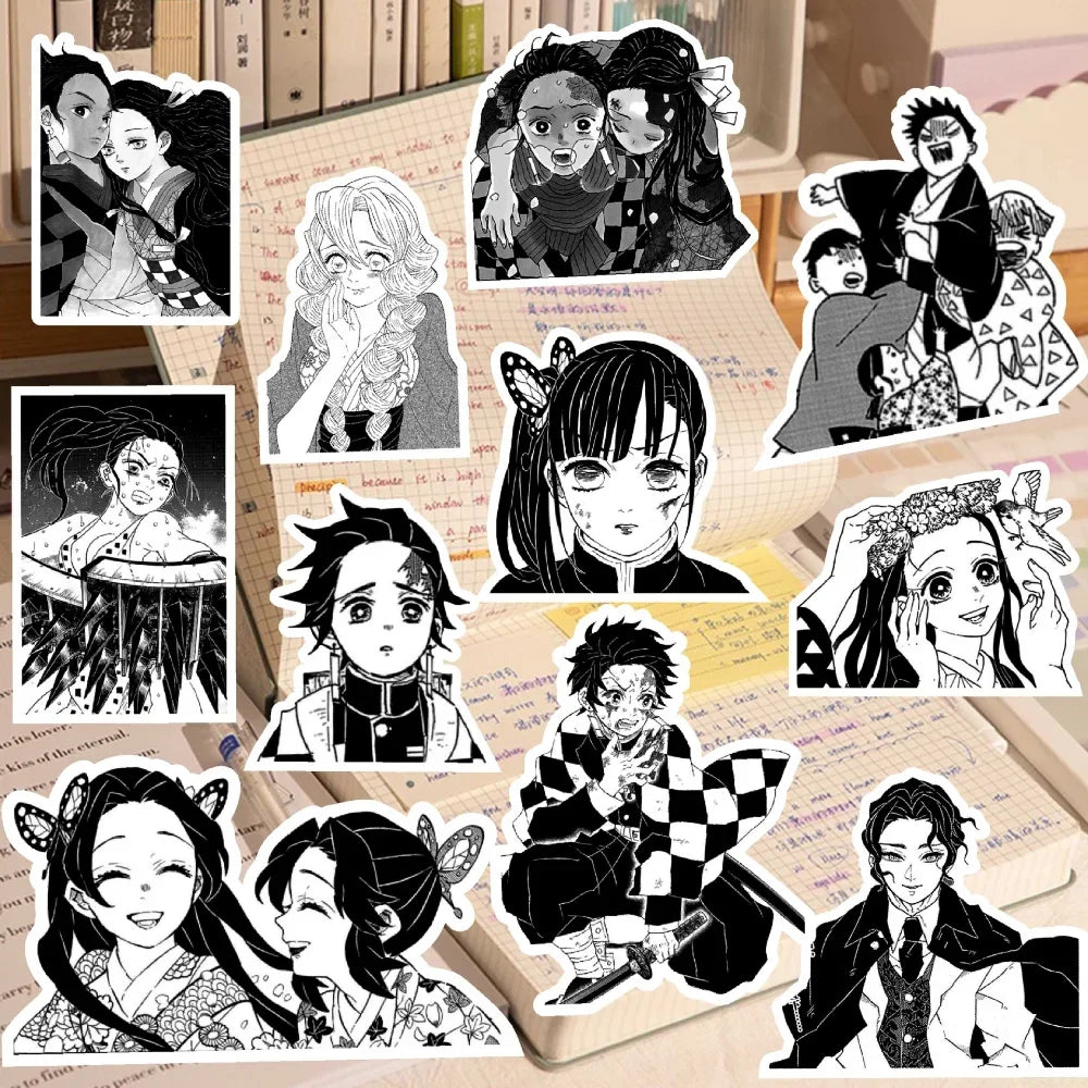 10/65pcs Anime Demon Slayer Black and White Stickers DIY Bike Travel Luggage Laptop Graffiti Cool Cartoon Kamado Nezuko Sticker