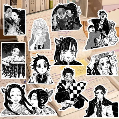 10/65pcs Anime Demon Slayer Black and White Stickers DIY Bike Travel Luggage Laptop Graffiti Cool Cartoon Kamado Nezuko Sticker