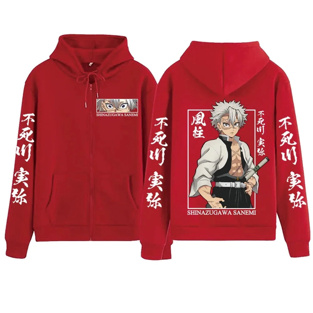 New Hot Anime Demon Slayer Shinazugawa Sanemi Zipper Hoodie Harajuku Pullover Tops Streetwear Sweatshirt