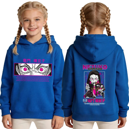 Demon Slayer Nezuko Anime Print Hoodie for Girls Casual Pullover Sweatshirt Soft Breathable Loose Fit Spring Fall Youth Top