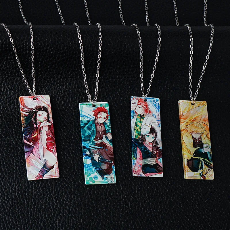 Japanese Anime Demon Slayer Necklace Kamado Tanjiro Pendant Acrylic Accessories Wholesale Cosplay Jewelry Gift for Fans
