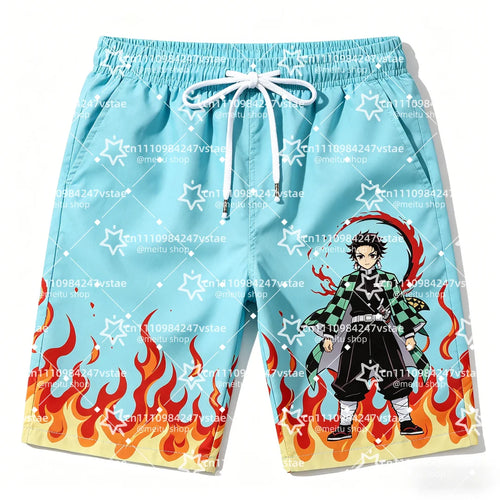 2026 Hot Sale Demon Slayer Tanjiro Print Men Beach Shorts Summer Quick Dry Swim Trunks Anime Board Shorts High-quality Trendy