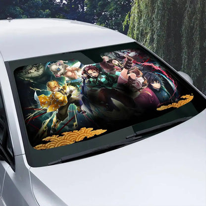 Demon Slayer Windshield Sunshade Anime Cute Car Front Windshield 70x130cm Sun Visor Heat Reflector