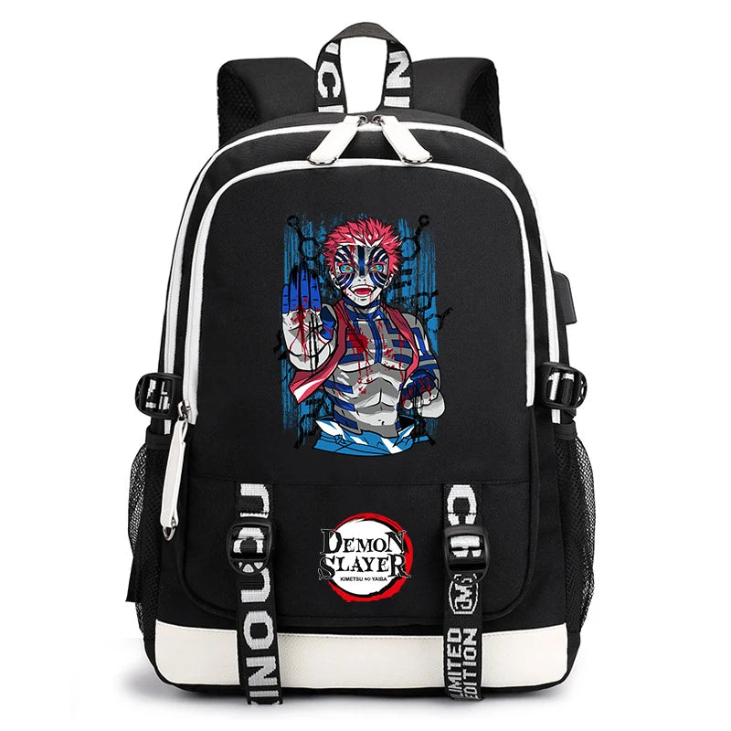 Demon Slayer Anime Print Student Backpack USB Charging Port Lightweight School Bag for Boys Girls