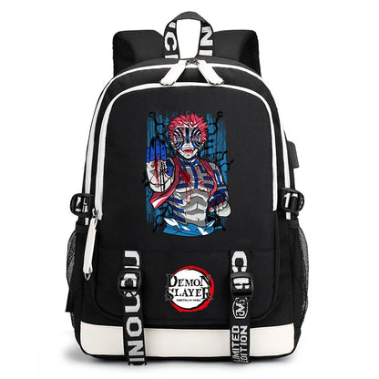Demon Slayer Anime Print Student Backpack USB Charging Port Lightweight School Bag for Boys Girls