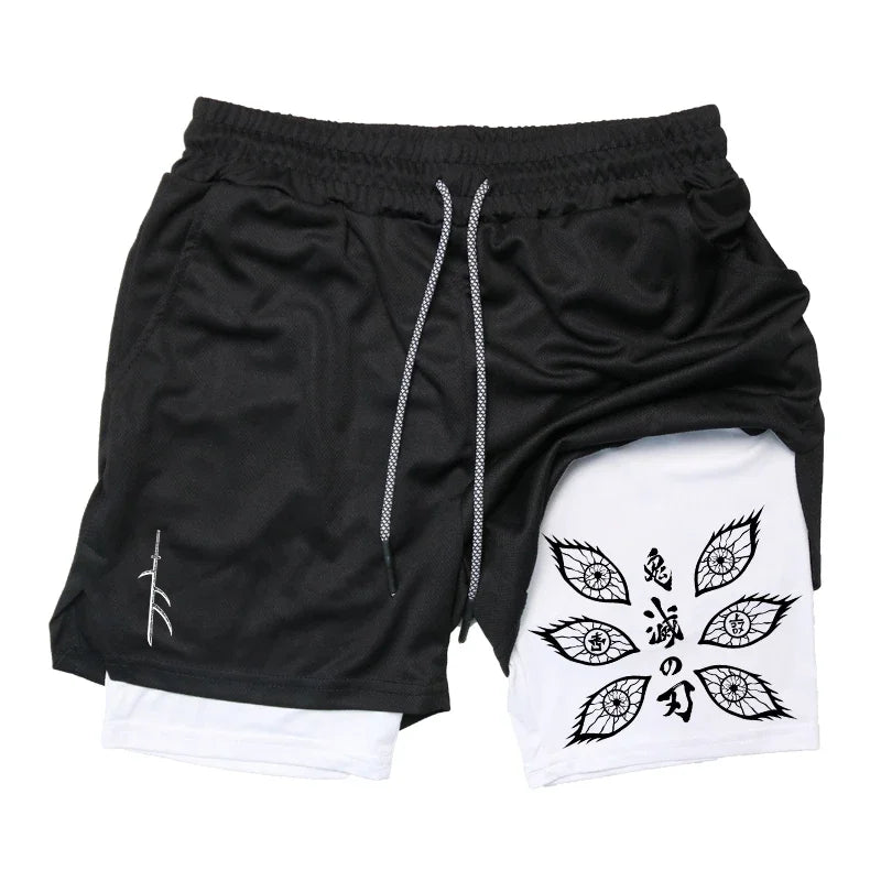 Demon Slayer Unisex Summer Sports Shorts Kokushibo Anime Printed Running Speed Dry Breathable 2-in-1 Double-layer Shorts