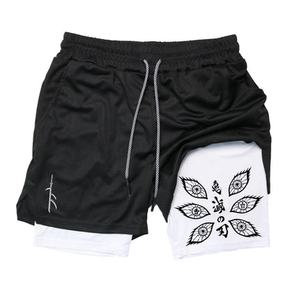 Demon Slayer Unisex Summer Sports Shorts Kokushibo Anime Printed Running Speed Dry Breathable 2-in-1 Double-layer Shorts
