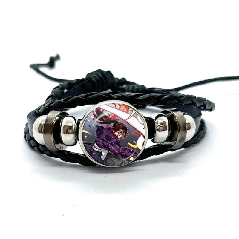 Kokushibo Anime Figure Leather Bracelets Cosplay Eyes Cartoon Horror Multilayer Braided Bracelets Bangles Handmade Jewelry Gifts