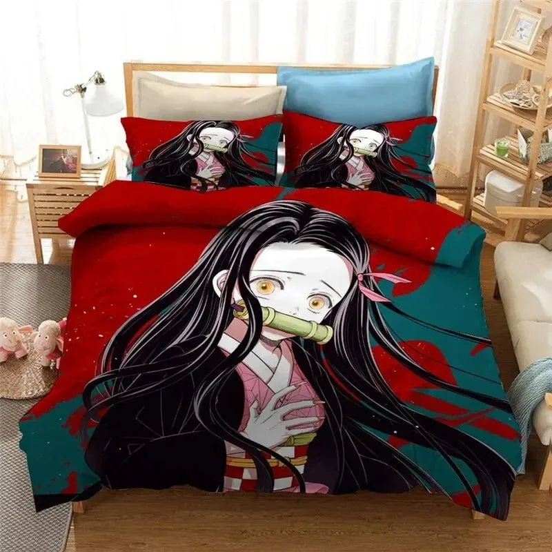 3D Demon Slayer Bedding Set All Season Duvet Cover Set Bedspread Pillowcase King Queen Full Single Size Bed Linen Boys Teen Gift